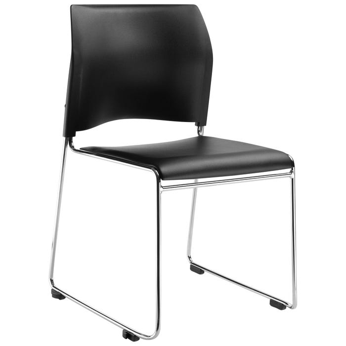 National Public Seating Cafetorium Stack Chair, 17-1/4-Inch Seat Height, Plush Vinyl Black Seat, Plastic Back, Chrome Frame