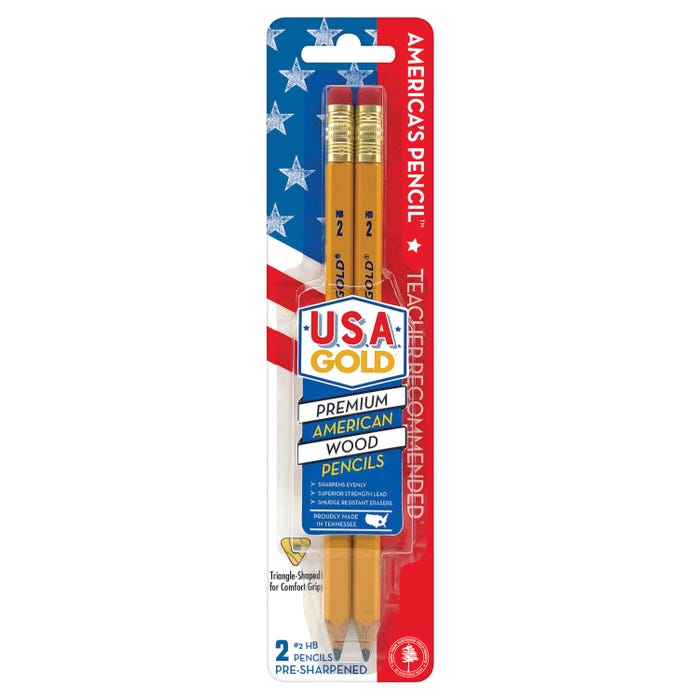 USA Gold Jumbo Pencils, No 2, Triangle Shape, Pack of 2