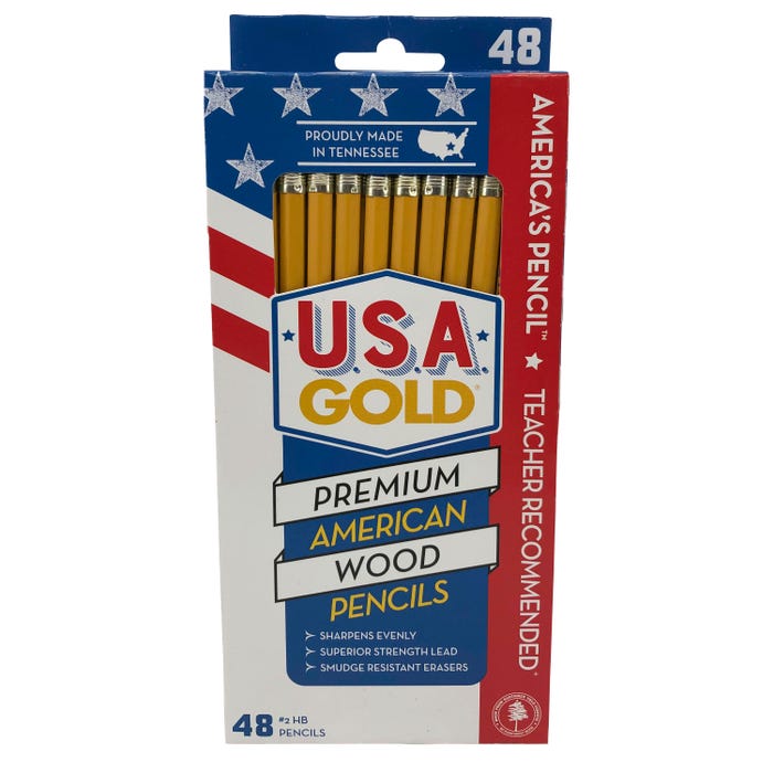 USA Gold Woodcase Pencils, No 2, Unsharpened, Pack of 48