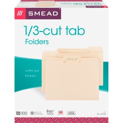 Smead File Folder, Letter Size, 1/3 Assorted Cut, Manila, Pack of 100, Item Number 2049759