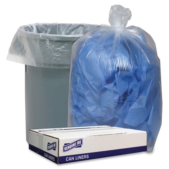 Genuine Joe Low-Density Can Liners, 60 Gallon, 1.10 mil, Clear, Pack of 100