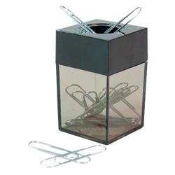 School Smart Magnetic Paper Clip Dispenser, 1-5/8 x 1-5/8 x 2-3/4 Inches, Smoke Base, Black Top 060867