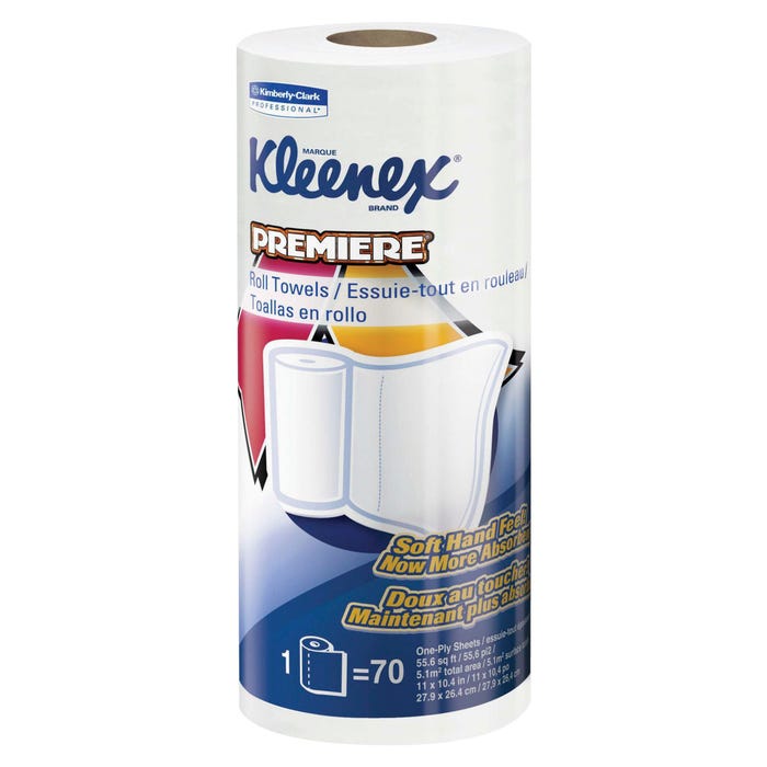 Kleenex Premiere Perforated Kitchen Roll Towel, 1-Ply, Paper, White, Pack of 70