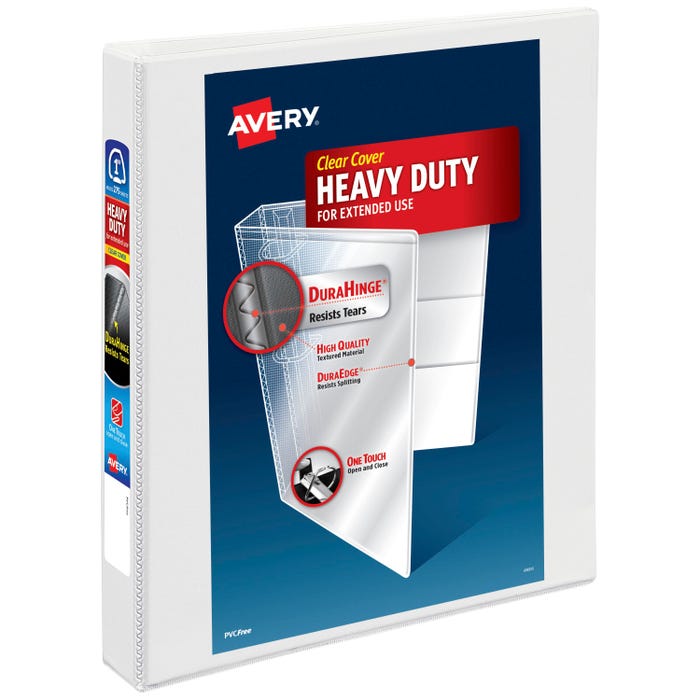 Avery DuraHinge Heavy Duty View Binder, 1 Inch, EZD Ring, White