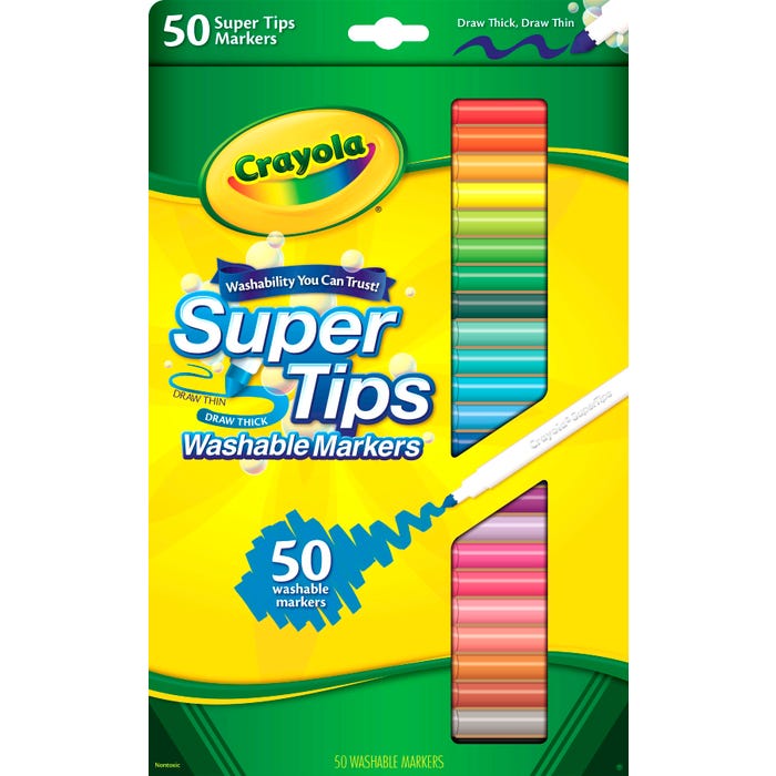Crayola Washable Super Tips Markers, Assorted Colors, Set of 50