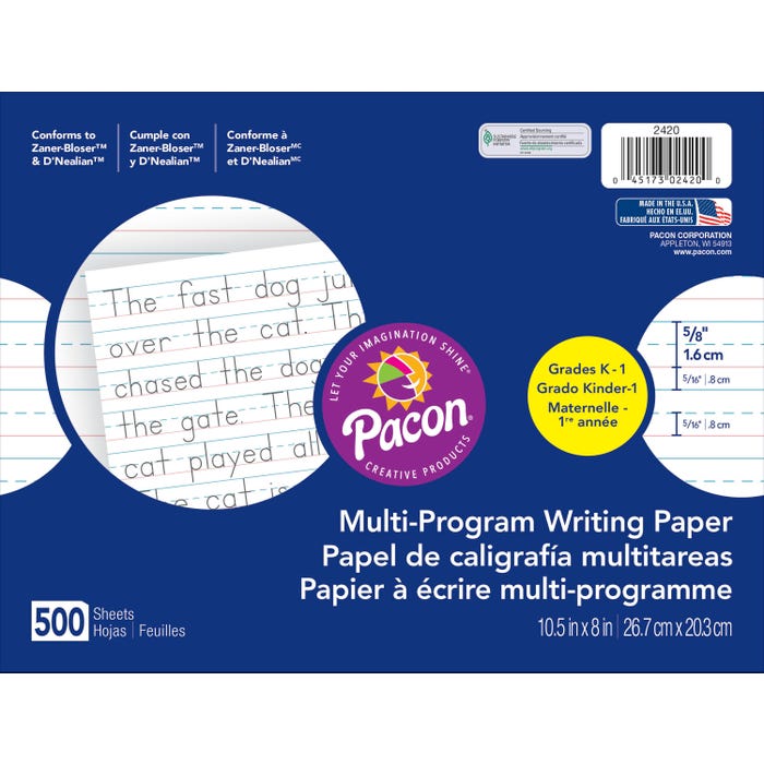 Pacon Multi-Program Handwriting Paper, 10-1/2 x 8 Inches, Pack of 500