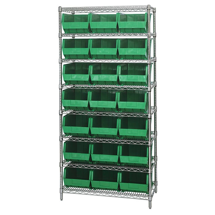 Quantum 8-Shelf Steel Storage Shelf Unit with 21 Bins, 36 x 18 x 74 Inches