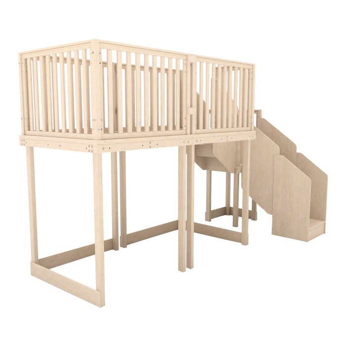 Childcraft Extended Height Basic Double Loft with Wood Rails, 11 Feet 10-1/8 Inches x 4 Feet x 7 Feet 4 Inches