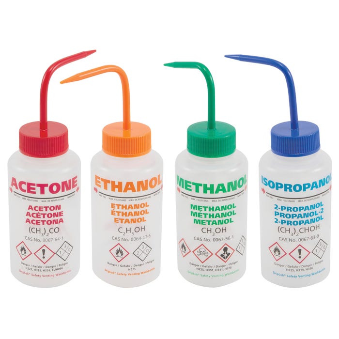 Dynalon Multi-lingual Wide Mouth Wash Bottle Set, 500 mL, Polypropylene, Set of 5