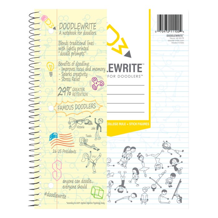 Roaring Spring Doodlewrite, 1 Subject, 11 x 8 Inches, College Ruled, Stick Figures