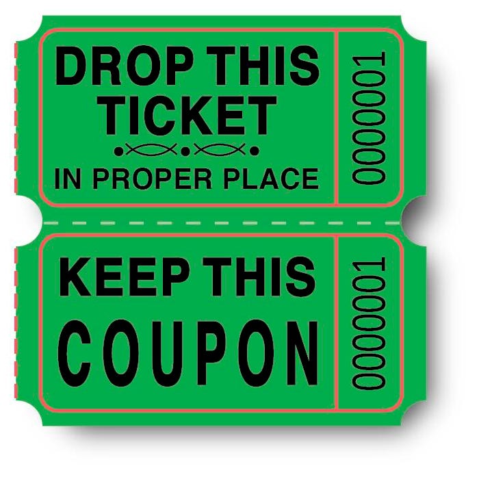 Premier Southern Ticket Double Roll Ticket, 2 x 2 inches, Green, Pack of 2000