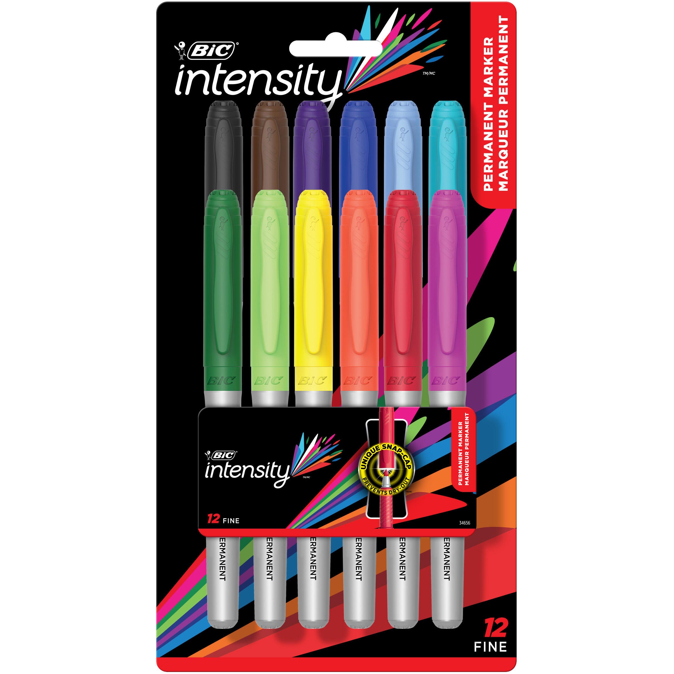 BIC Intensity Fashion Permanent Markers, Fine Point, Assorted, Set of 12 2157733