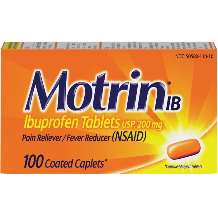 Motrin Ibuprofen Caplets , 200mg, Pack of 100