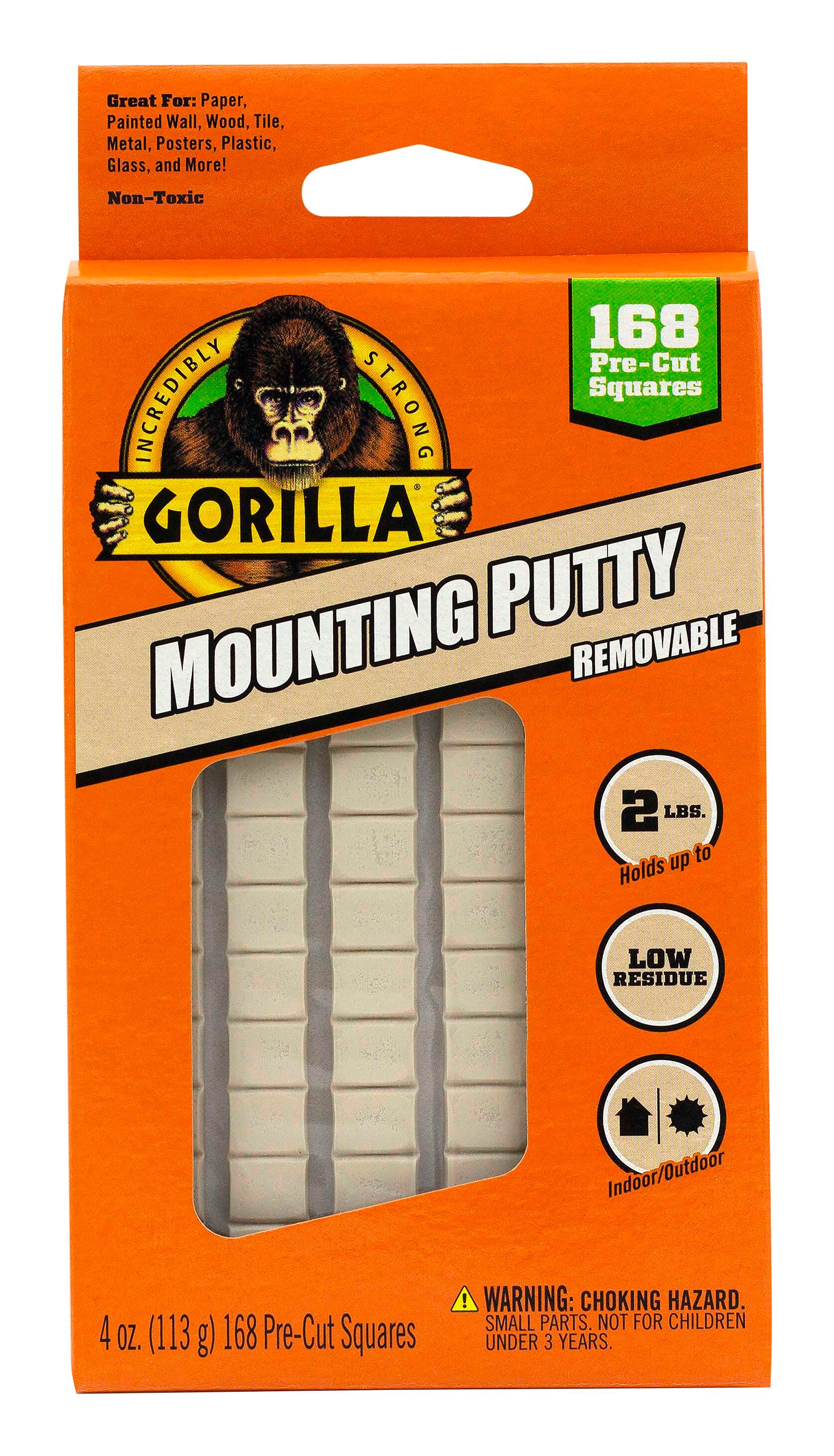 Gorilla Glue Removable Mounting Putty Squares, 4 Ounce Pack of 168, Item Number 2103237
