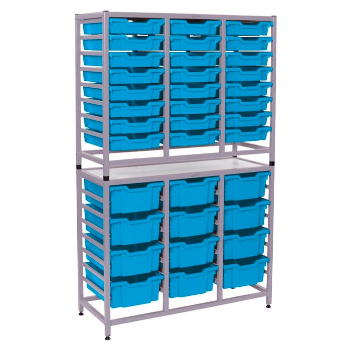 Gratnells Dynamis Cart Combo Set, 24 Shallow F1 and 12 Deep F2 Trays, 41-1/2 x 16-3/5 x 67-1/5 Inches