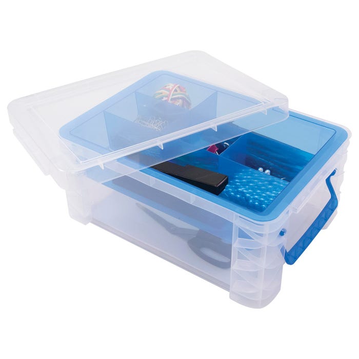 Advantus Super Stacker Divided Supply Box, 14-1/4 x 10-3/10 x 6-1/2 Inches, Clear