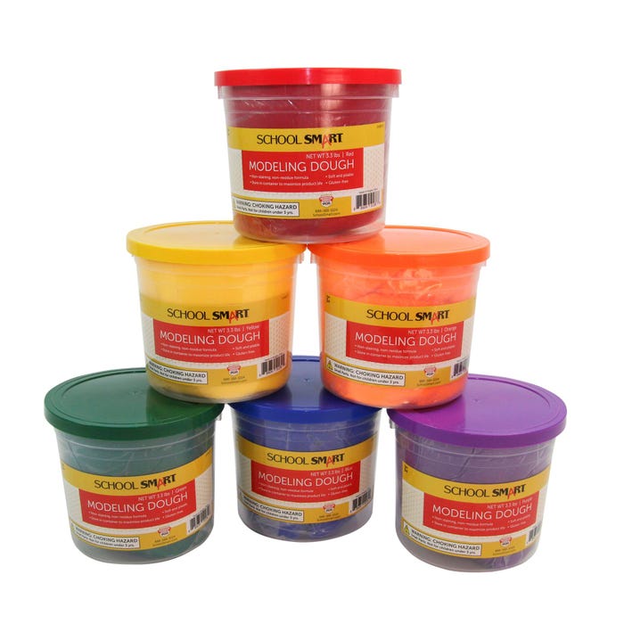 School Smart Gluten-Free Modeling Dough, 3-1/3 Pound Tubs, Assorted Colors, Set of 6