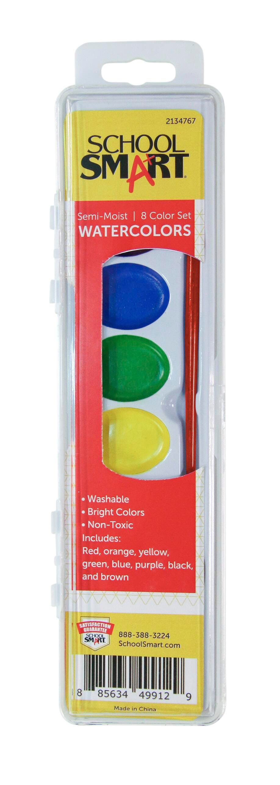 School Smart Watercolor Paint, Assorted 8 Color Pan 2134767