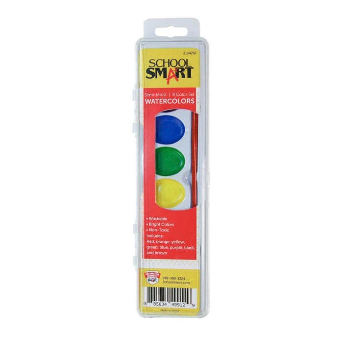 School Smart Watercolor Paint, Assorted 8 Color Pan