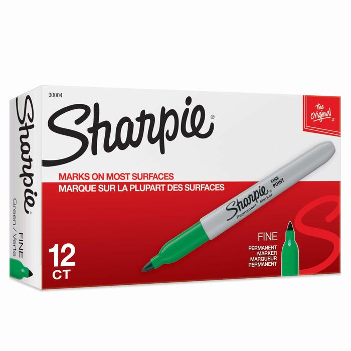 Sharpie Permanent Markers, Fine Point, Green, Pack of 12