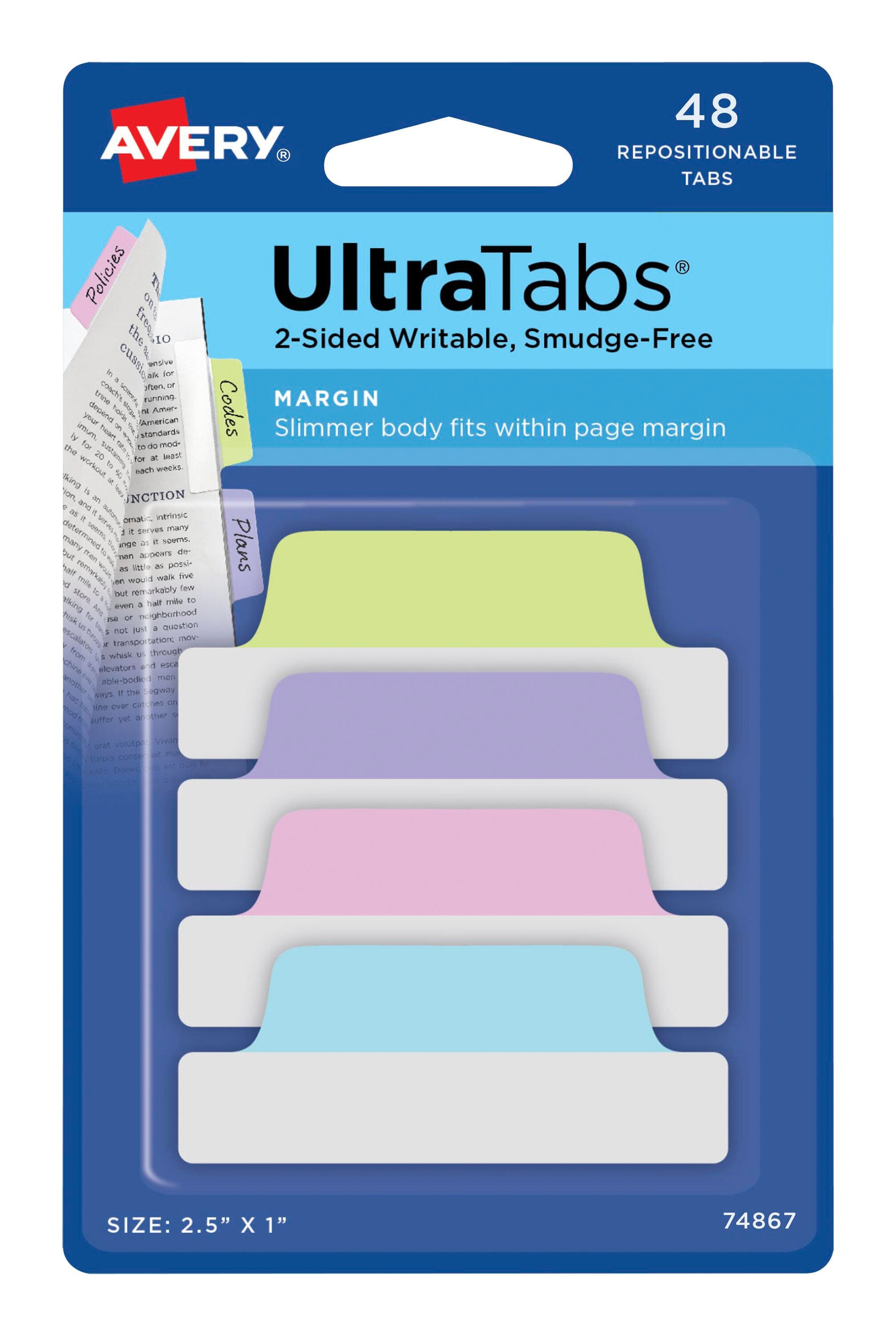 Avery Repositionable UltraTabs, 2-1/2 x 1 Inches, Assorted Pastel, Set of 48 2006221