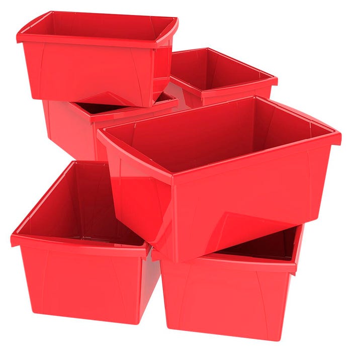 Storex Classroom Storage Bins, 5-1/2 Gallon, Red, Pack of 6