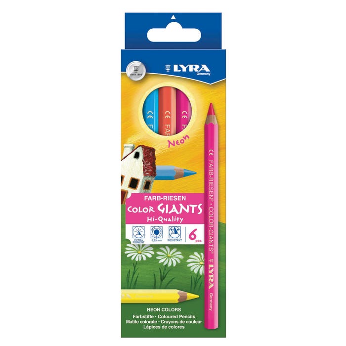 Lyra Color-Giants Pencils, Assorted Neon Colors, Set of 6