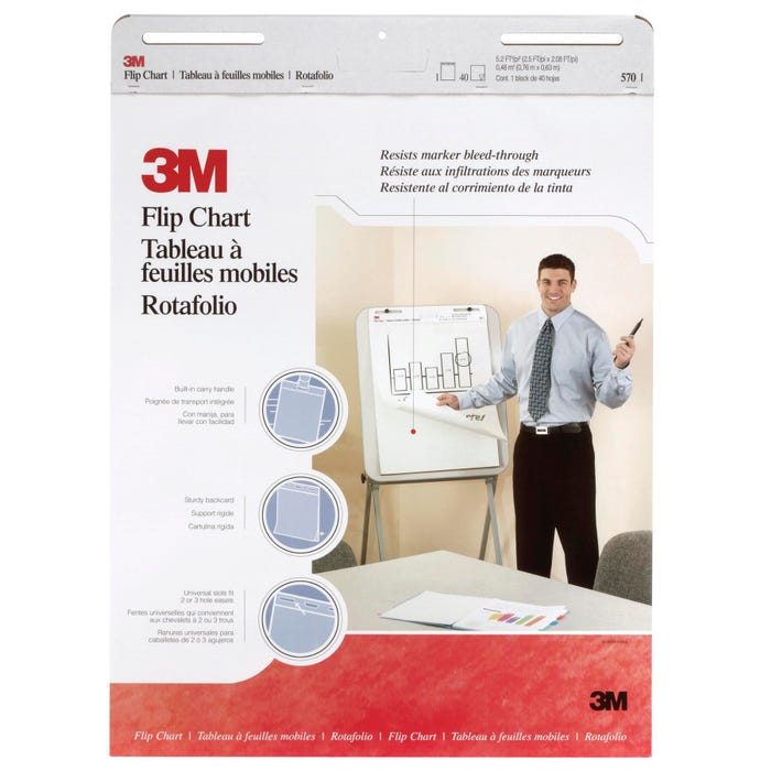 3M Unruled Flip Chart with Bleed-Resistant Paper, 25 x 30 Inches, White, 40 Sheets, Pack of 2
