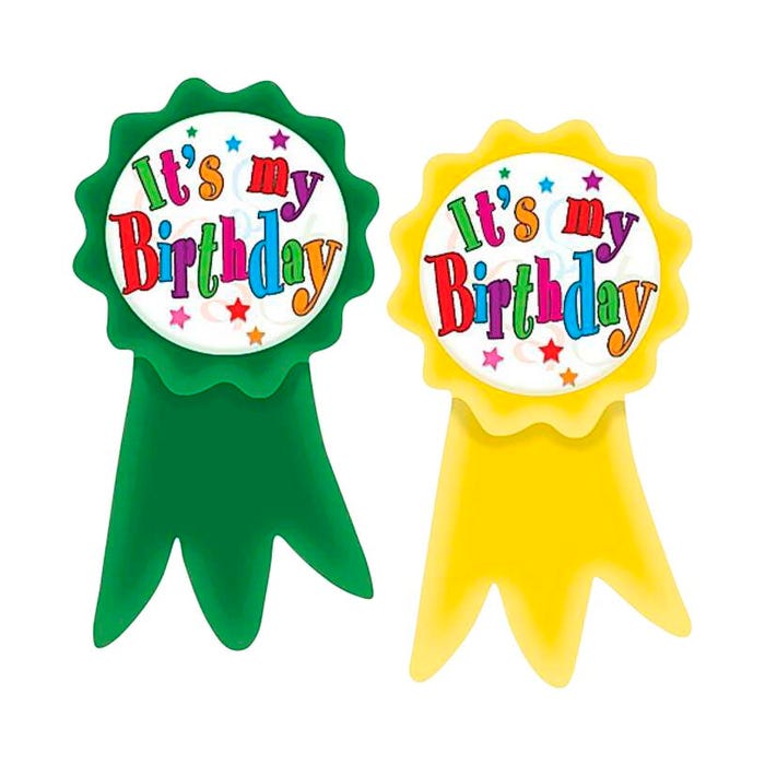 Teacher Created Resources Birthday Ribbons Wear 'Em Badges, Pack of 16