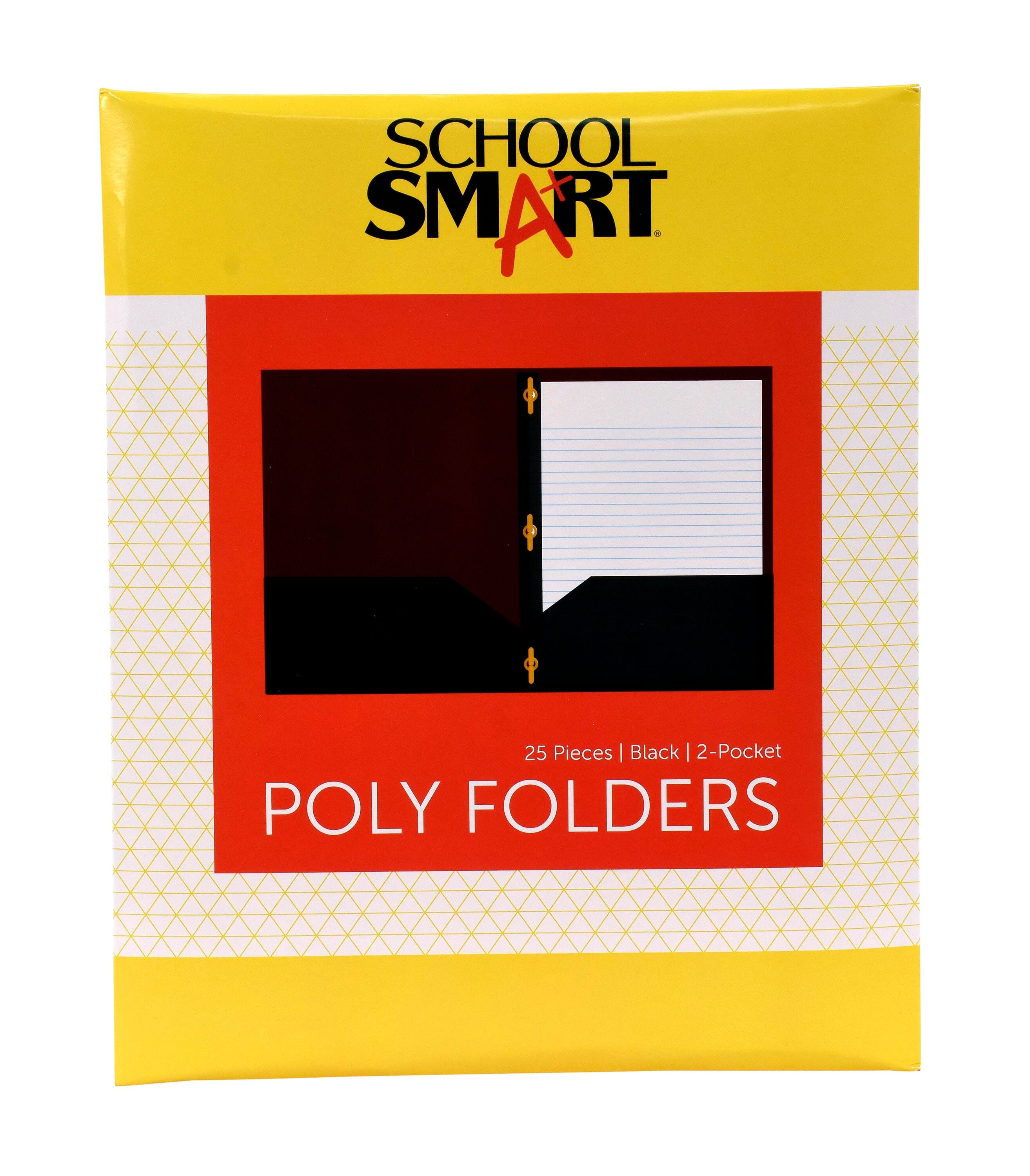 School Smart 2-Pocket Poly Folders with Fasteners, Black, Pack of 25 2019633