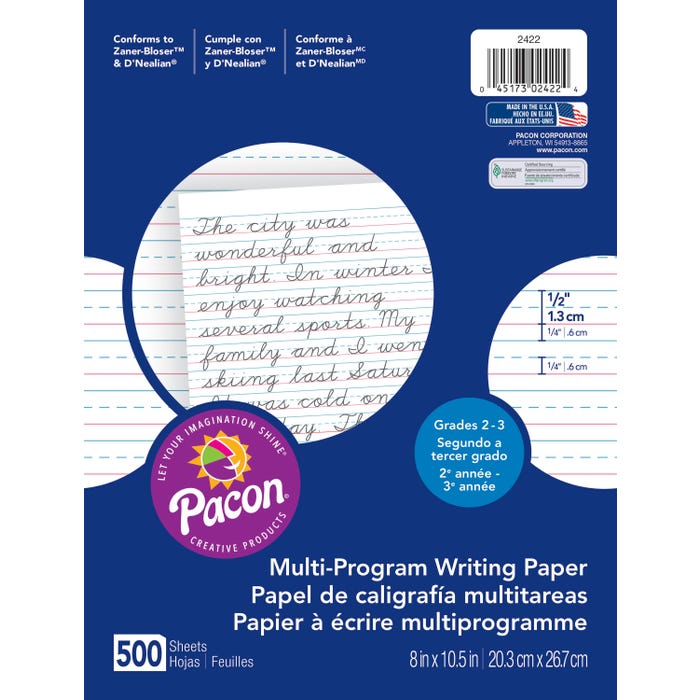 Pacon Multi-Program Handwriting Paper, 1/2 Inch Rule, 8 x 10-1/2 Inches, Pack of 500