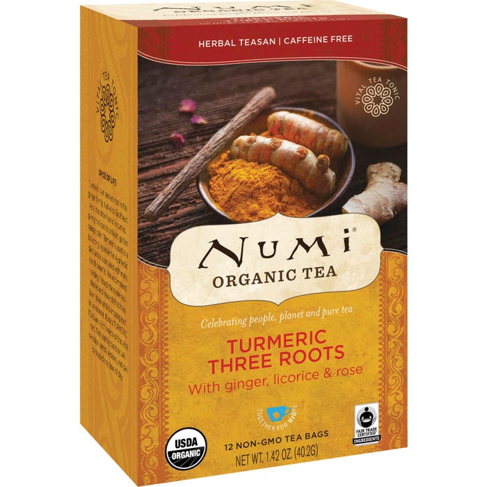 Numi Organic Tea, Three Roots Turmeric Tea, Box of 12
