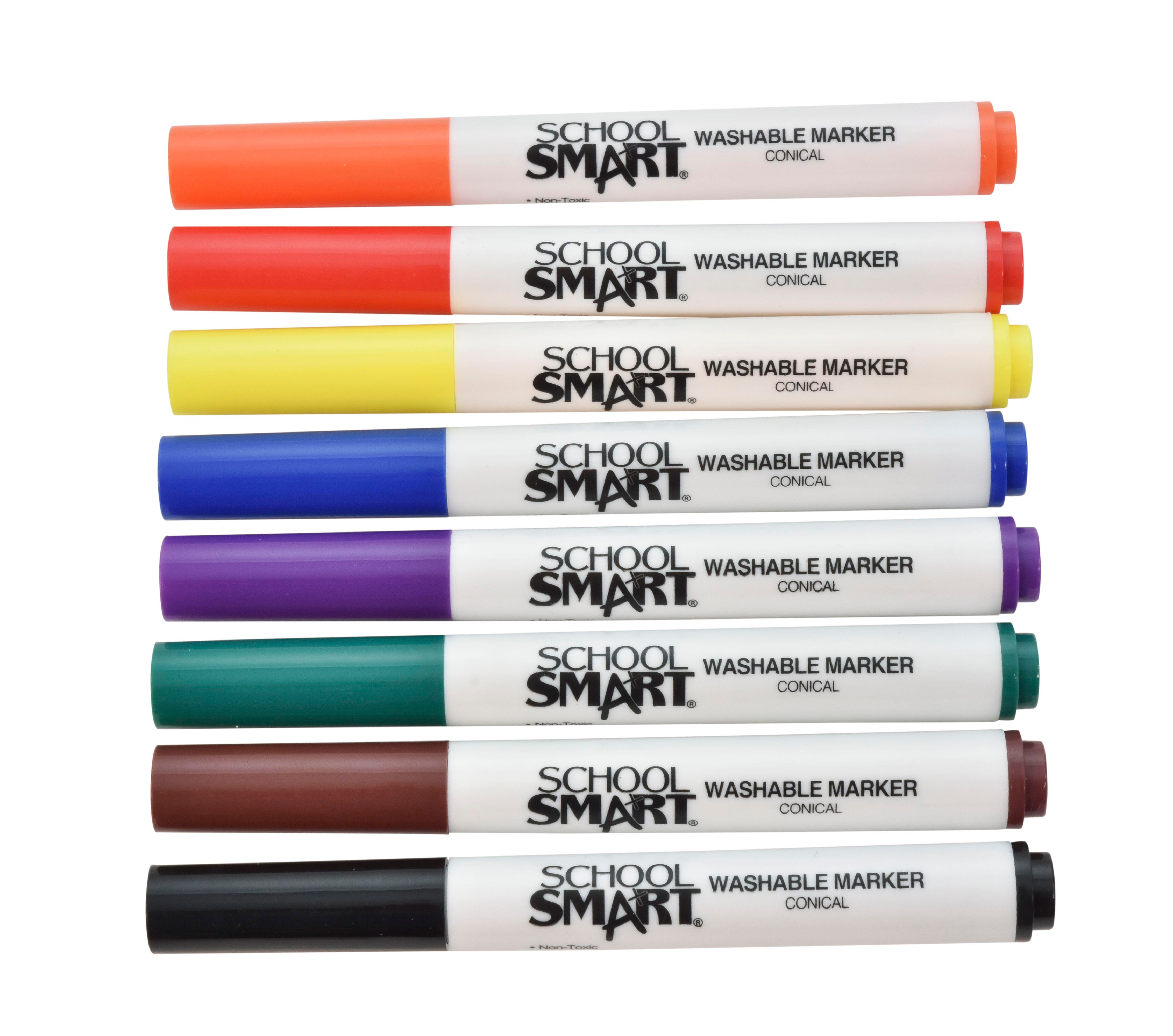 School Smart Washable Markers, Conical Tip, Assorted Colors, Pack of 8 085116