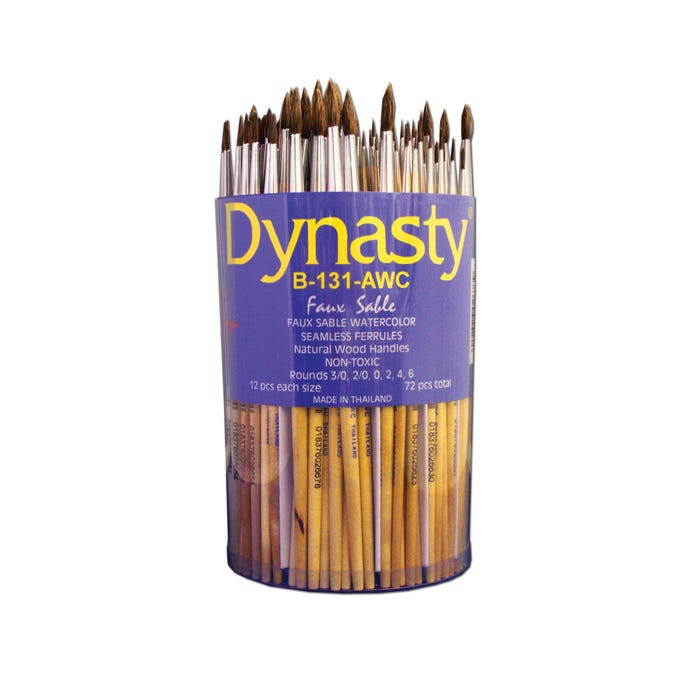 Dynasty B-131-AWC Faux Sable Classroom Cylinders, Round Type, Short Handle, Assorted Sizes, Set of 72