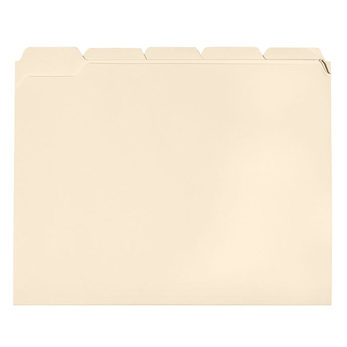 School Smart Manila File Folders, Letter Size, 1/5 Cut Tabs, Pack of 100