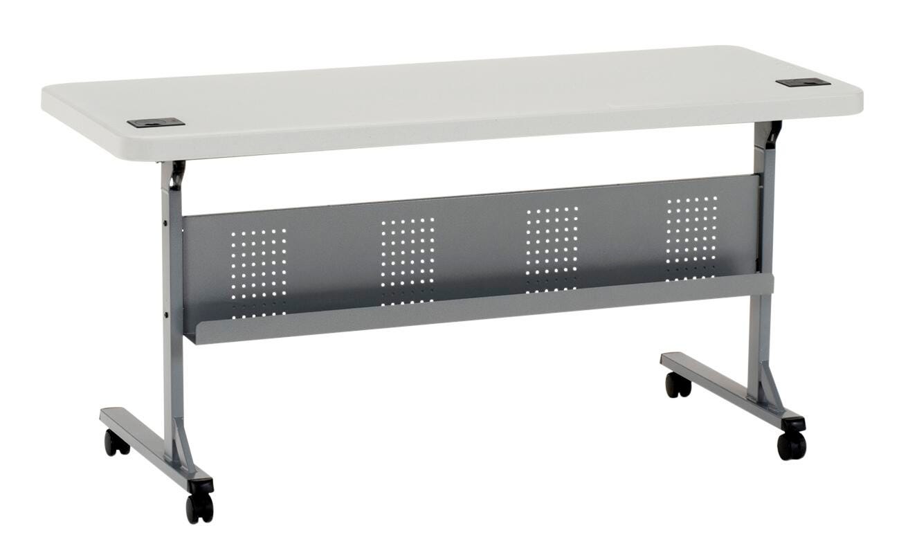 NPS Conference Flip Table with Blow Molded Top, 24 x 60 in, Grey Leg, Powder Coated Leg 1453091