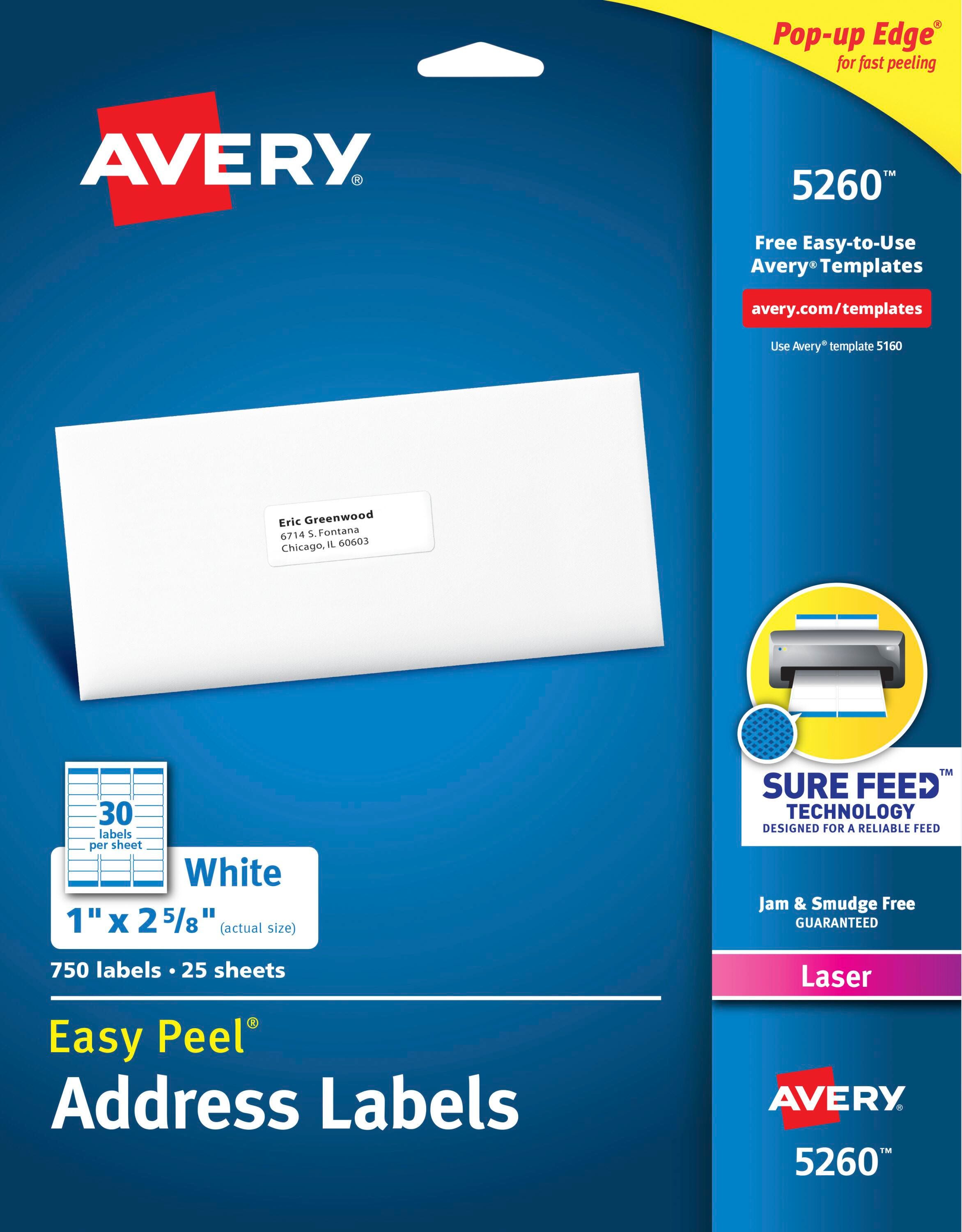 Avery Easy Peel Address Labels, Laser, 1 x 2-5/8 Inches, Pack of 750 075635