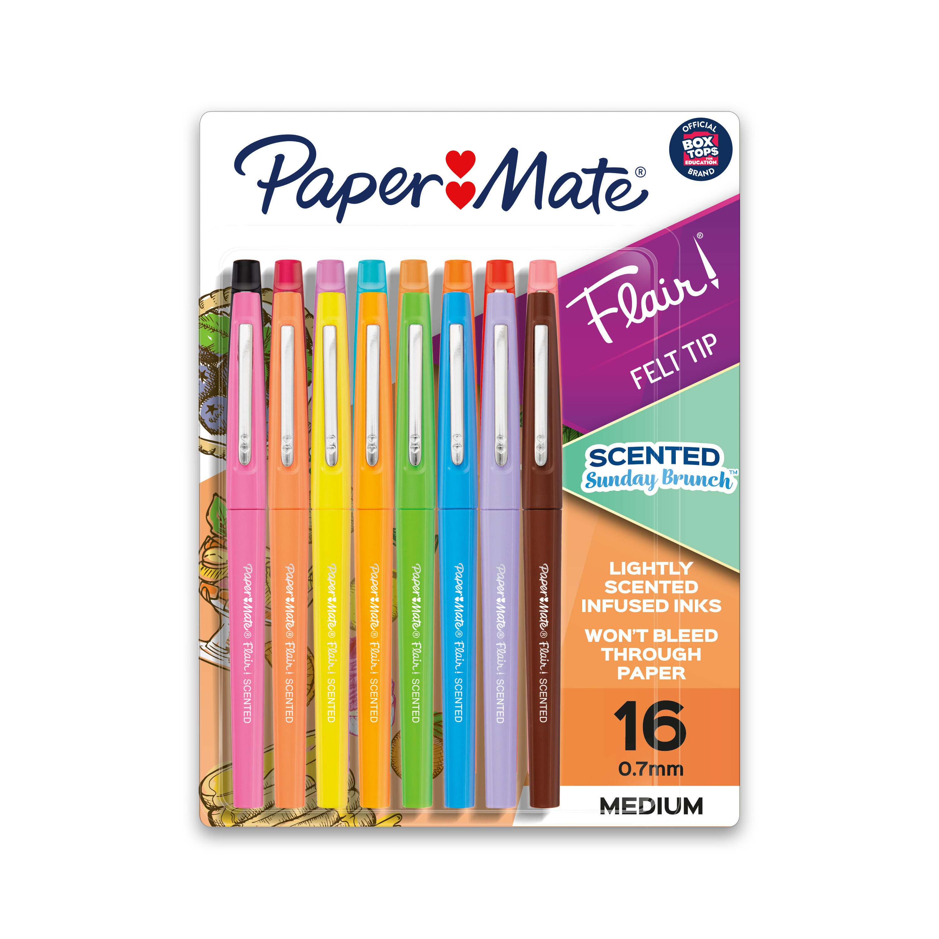 Paper Mate Flair Scented Felt Tip Pens, Medium Point, 0.7 mm, Assorted Sunday Brunch Scents and Colors, Pack of 16 2047943