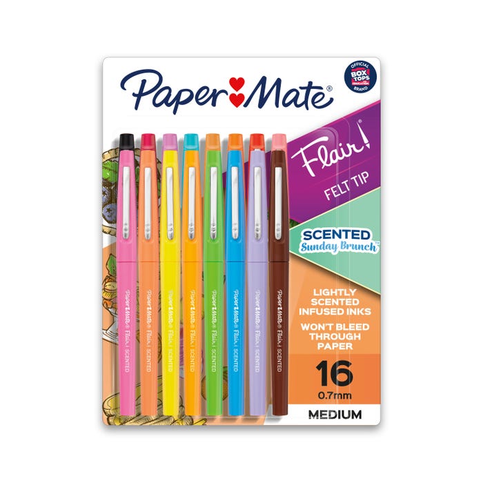 Paper Mate Flair Scented Felt Tip Pens, Medium Point, 0.7 mm, Assorted Sunday Brunch Scents and Colors, Pack of 16