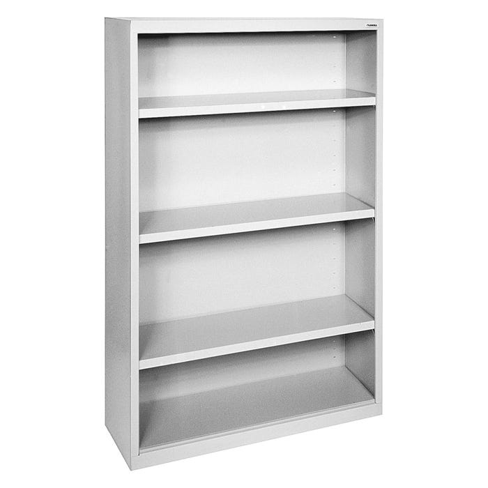 Lorell Fortress Series Light Gray Steel Bookcase, 4 Shelves, 34-1/2 x 13 x 60 Inches