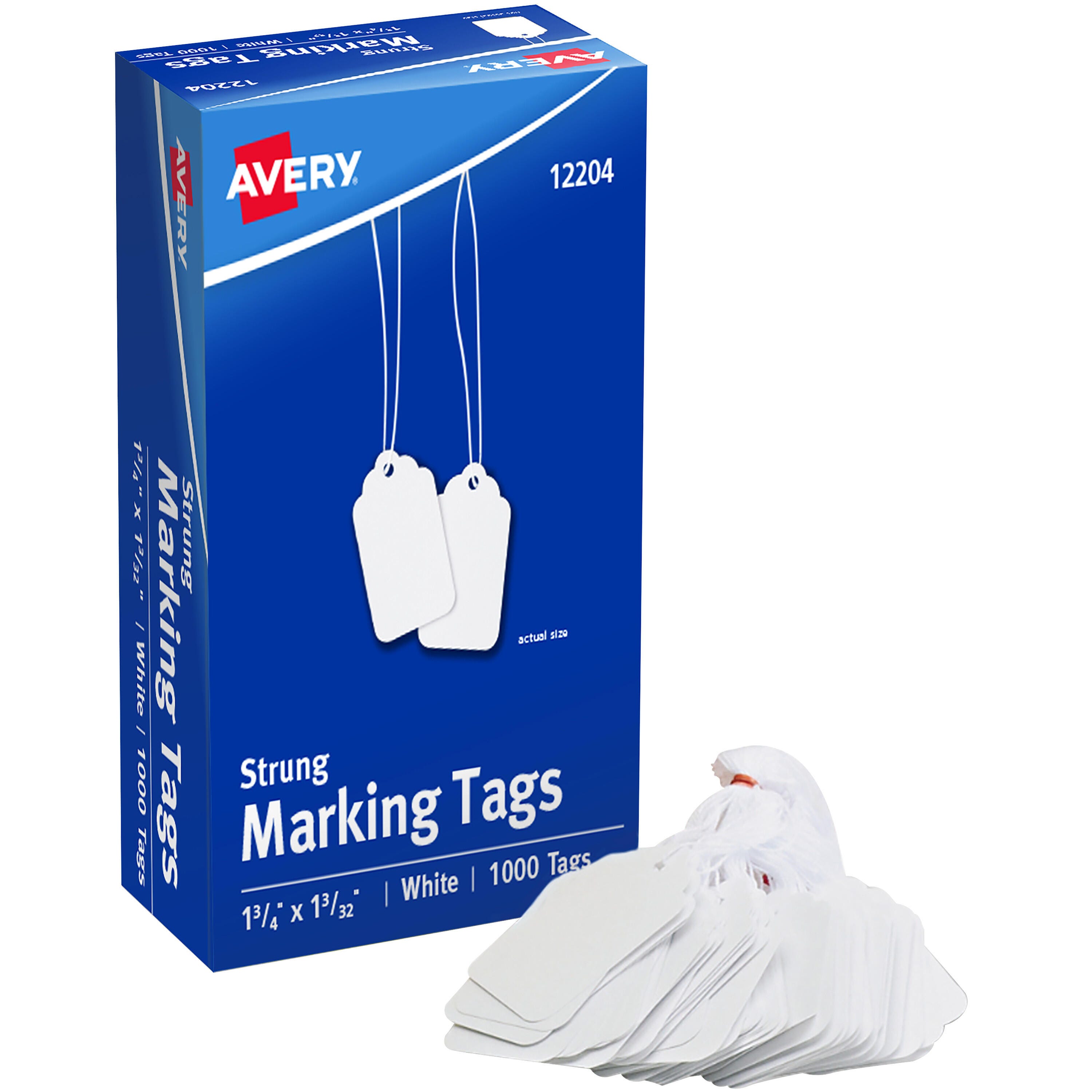 Avery Cotton Polyester Smooth Surface Strung Marking Tag with String, 1-3/4 X 1-3/32 Inches, White, Pack of 1000 1054223