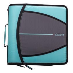 Case-it The Mighty Zip Tab Zipper Binder, 3 Inch O-Rings, Mint Green