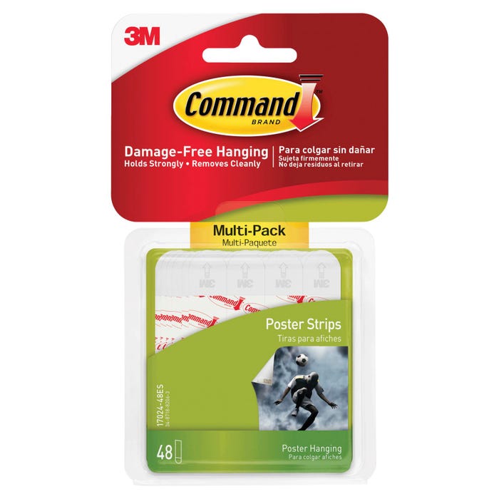 Command Poster Strips, 3/4 x 2-3/4 Inches, 1 Pound Capacity, White, Multi-Pack of 48
