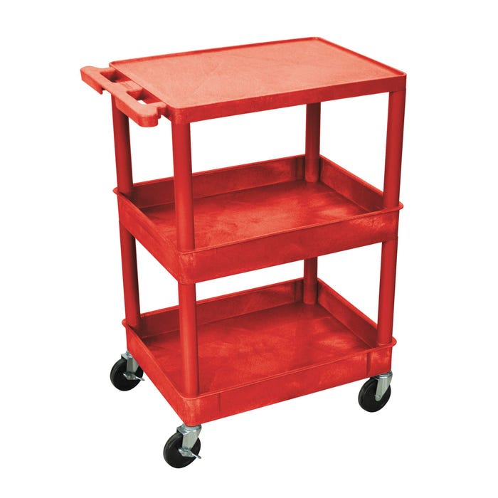 Luxor Flat Top and Tub Middle/Bottom Shelf Cart, 24 x 18 x 36-1/2 Inches, Red