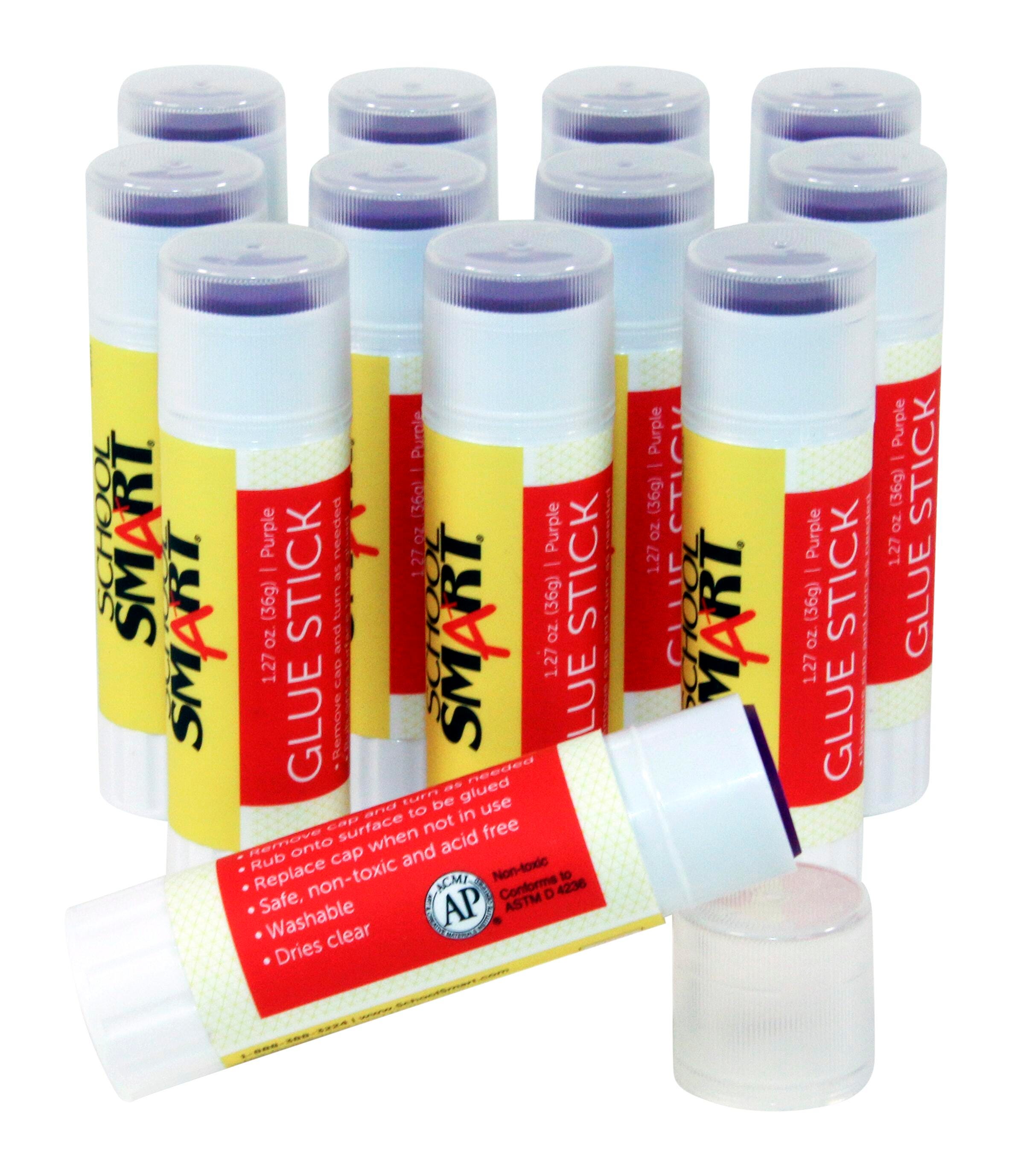 School Smart Glue Sticks, 1.27 Ounces, Purple and Dries Clear, Pack of 12 2124043