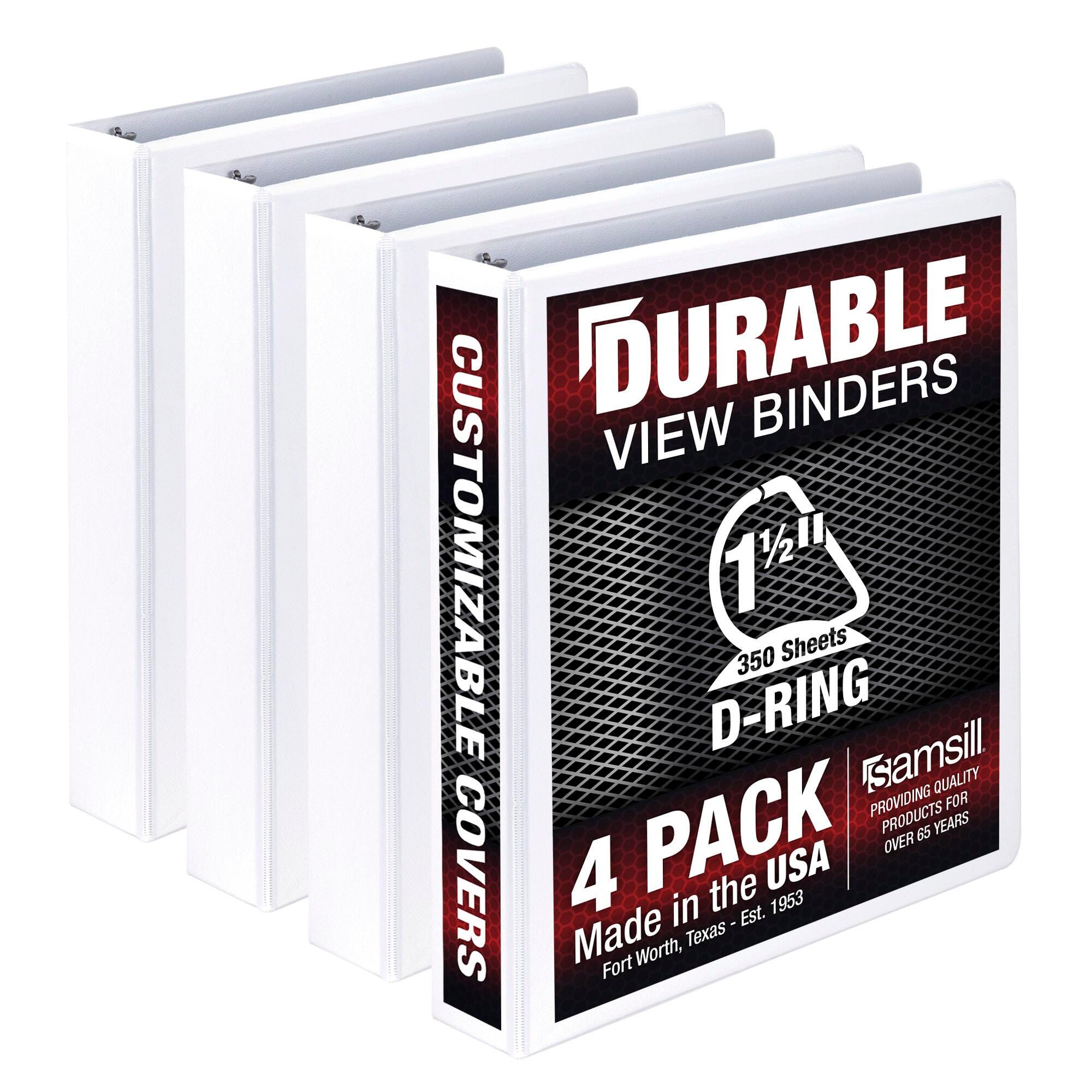 Samsill Durable Customizable 1-1/2 Inch D Ring Clear View Binder, White, 4 Pack, 350 page Capacity 2150084