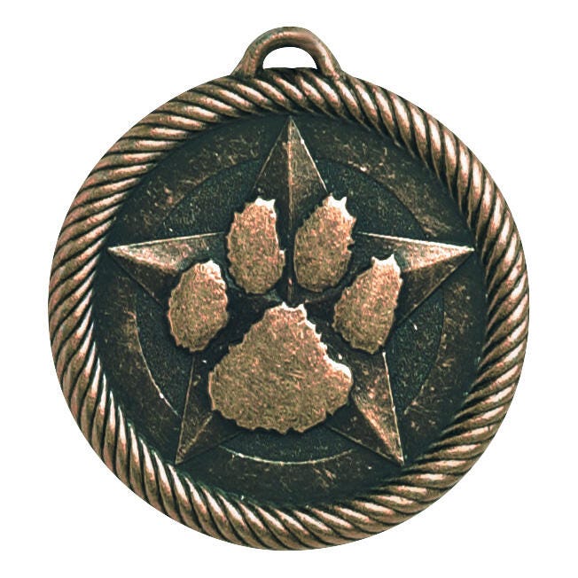 PDU CAT Multi-Level Dovetail/Paw Print Value Medal, 2 Inches, Solid Die Cast, Bronze