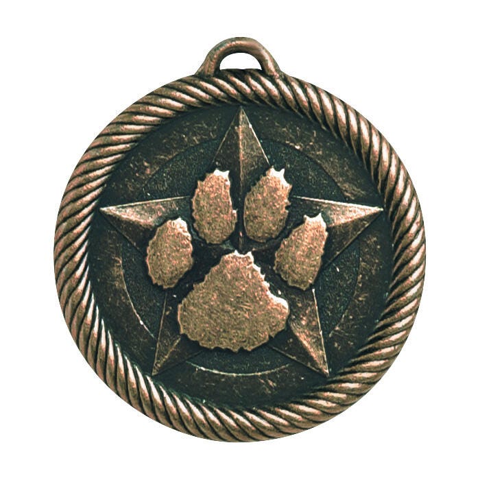 PDU CAT Multi-Level Dovetail/Paw Print Value Medal, 2 Inches, Solid Die Cast, Bronze