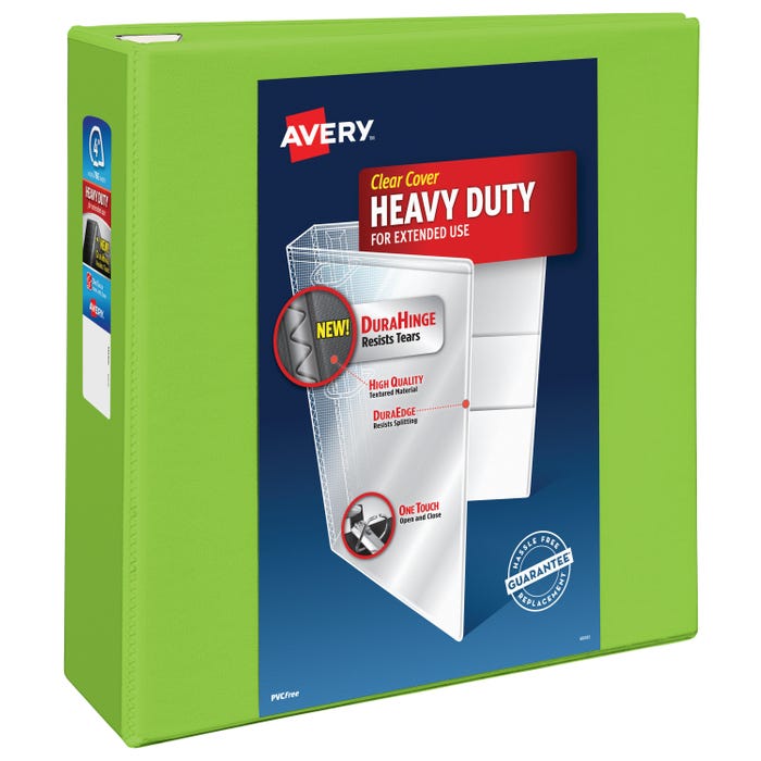 Avery DuraHinge Heavy Duty View Binder, 4 Inch, EZD Ring, Chartreuse