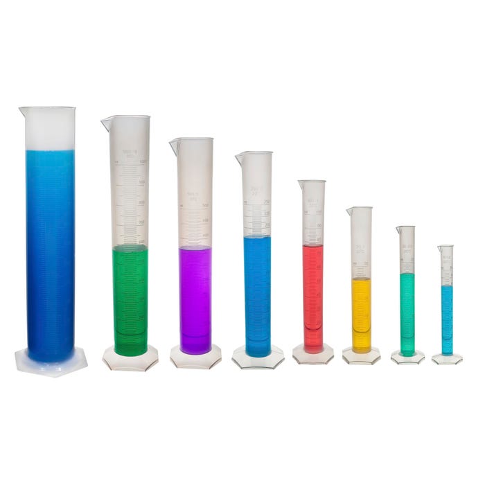 Eisco Labs Graduated Cylinders, Polypropylene, 10 to 2000 Milliliters, Set of 8